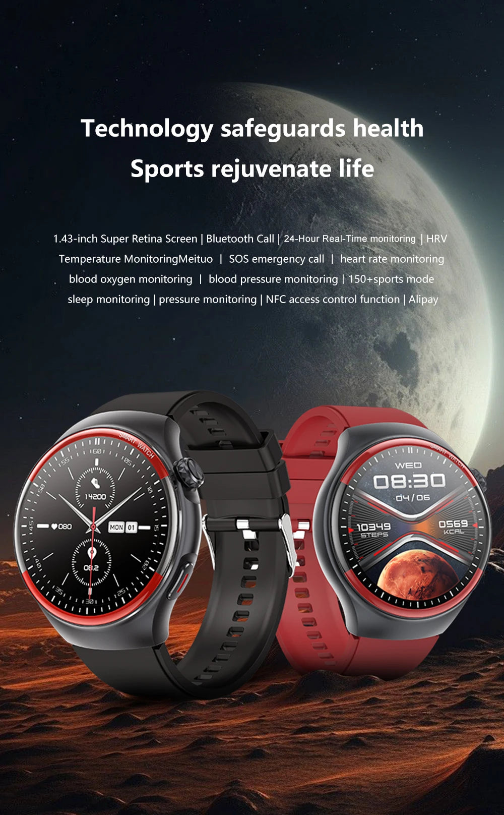 Sapphire Glass Laser Detection Health Smartwatch Men Precise Heart Rate Blood Pressure 150+Sports Bluetooth Call NFC Smart Watch