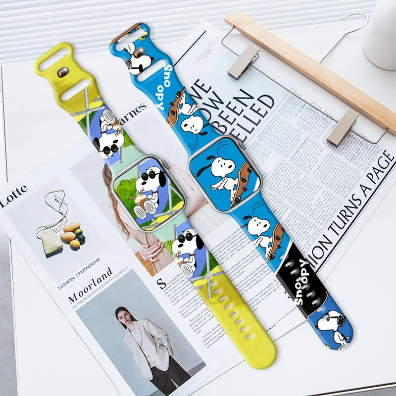 Beach Snoopy Printed Strap for Apple Watch 11 10 9 Silicone Band Replaceable Bracelet for iWatch 46mm 44mm 42mm 41mm Watchband
