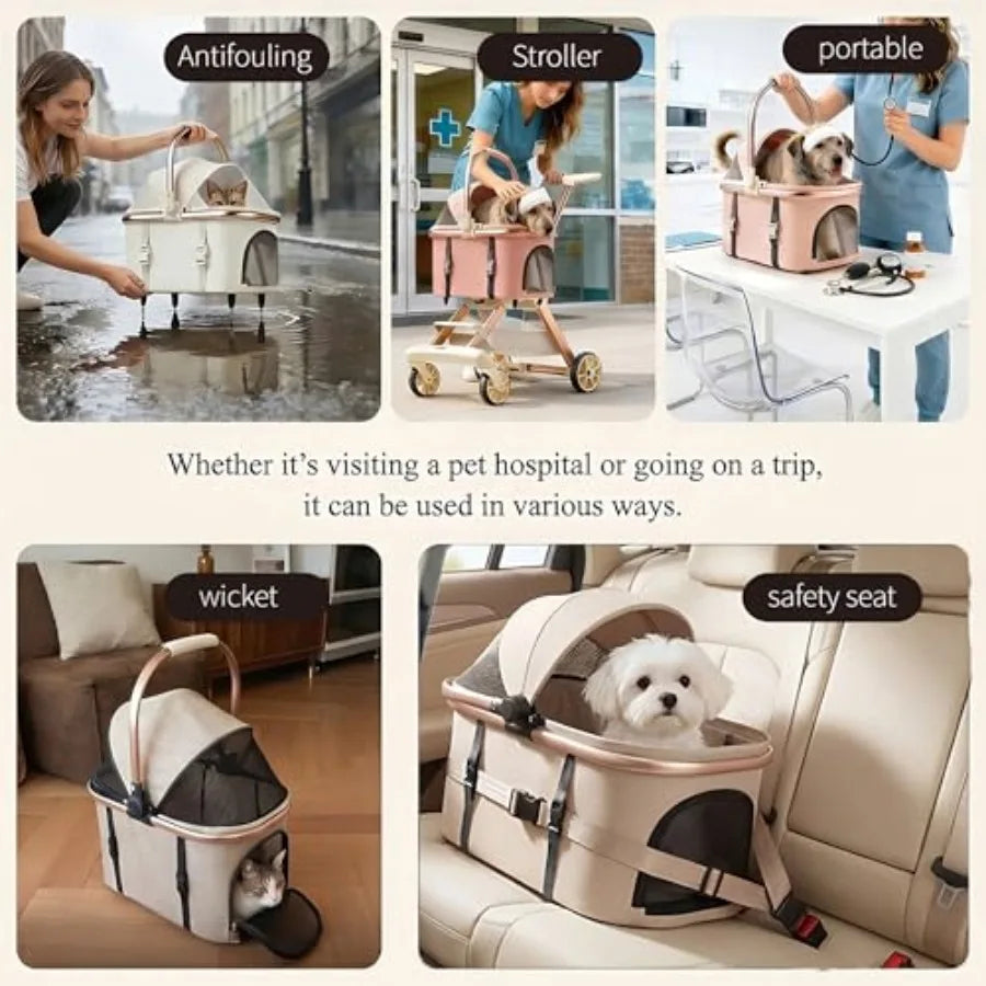 All-Terrain Pet Stroller for Small Medium Dogs and Cats, 20 lbs Capacity - Portable Carrier with One-Touch Brake, Lightweight F