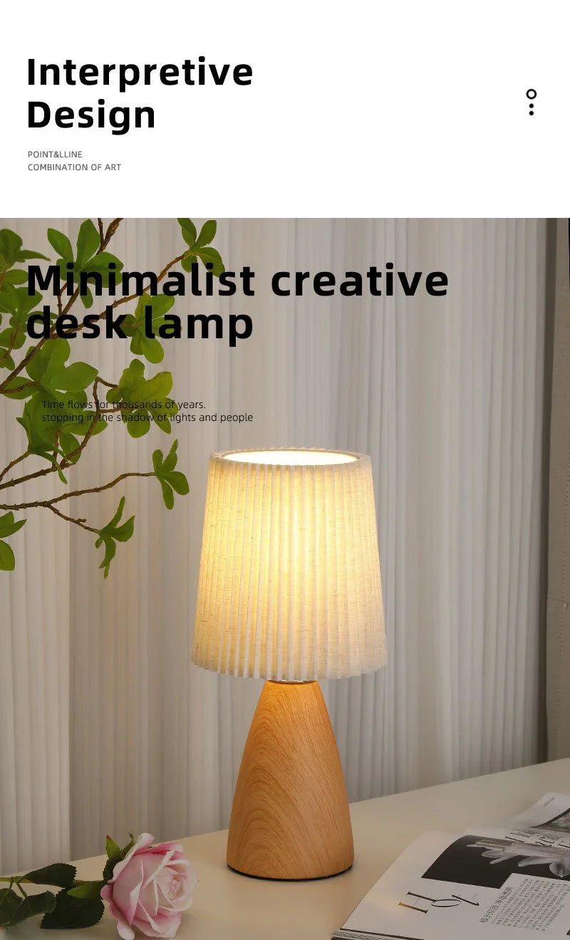 Retro LED Table Lamp Bedroom Fabric Pleated USB Study For Home Room Decor Desktop Decorative Ambiance Bedrooms LED Bedside Lamps
