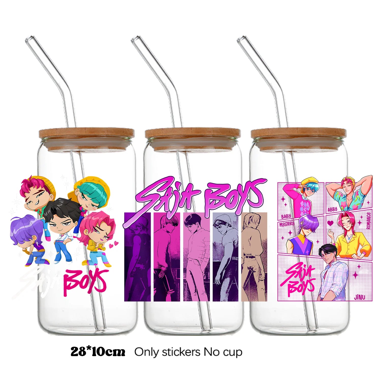 Demon Hunters UV DTF crystal sticker by I YAN, 10x28cm bottle and cup wrap decal with vibrant demon hunter design.