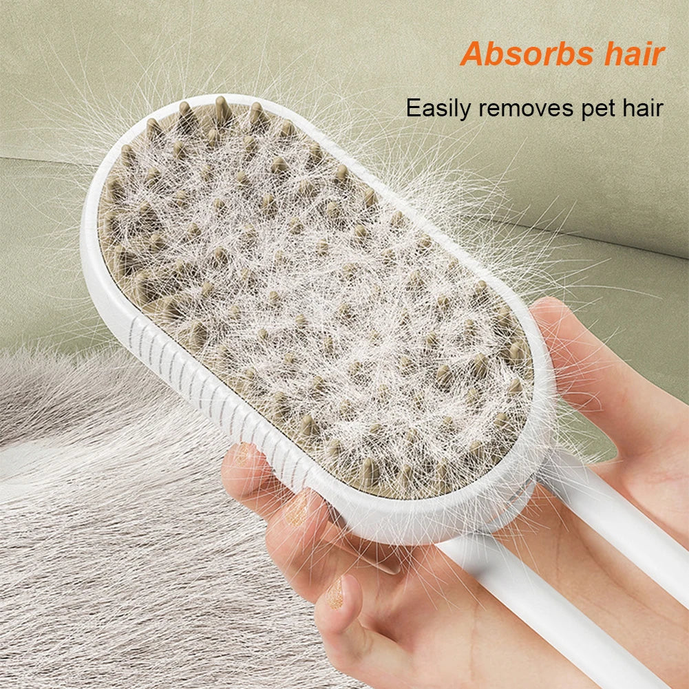 Electric 3-in-1 dog and cat hair brush by I YAN with steam spray, massage, and hair removal features for pet grooming.