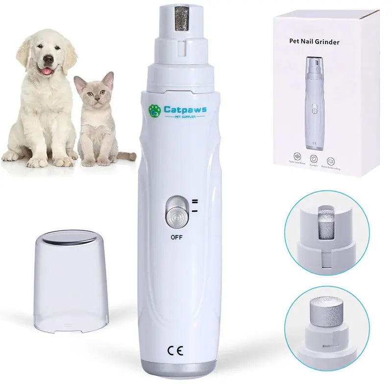 Quiet electric pet nail grinder by I YAN, USB rechargeable claw trimmer for dogs and cats, showing the compact design and grinding head.