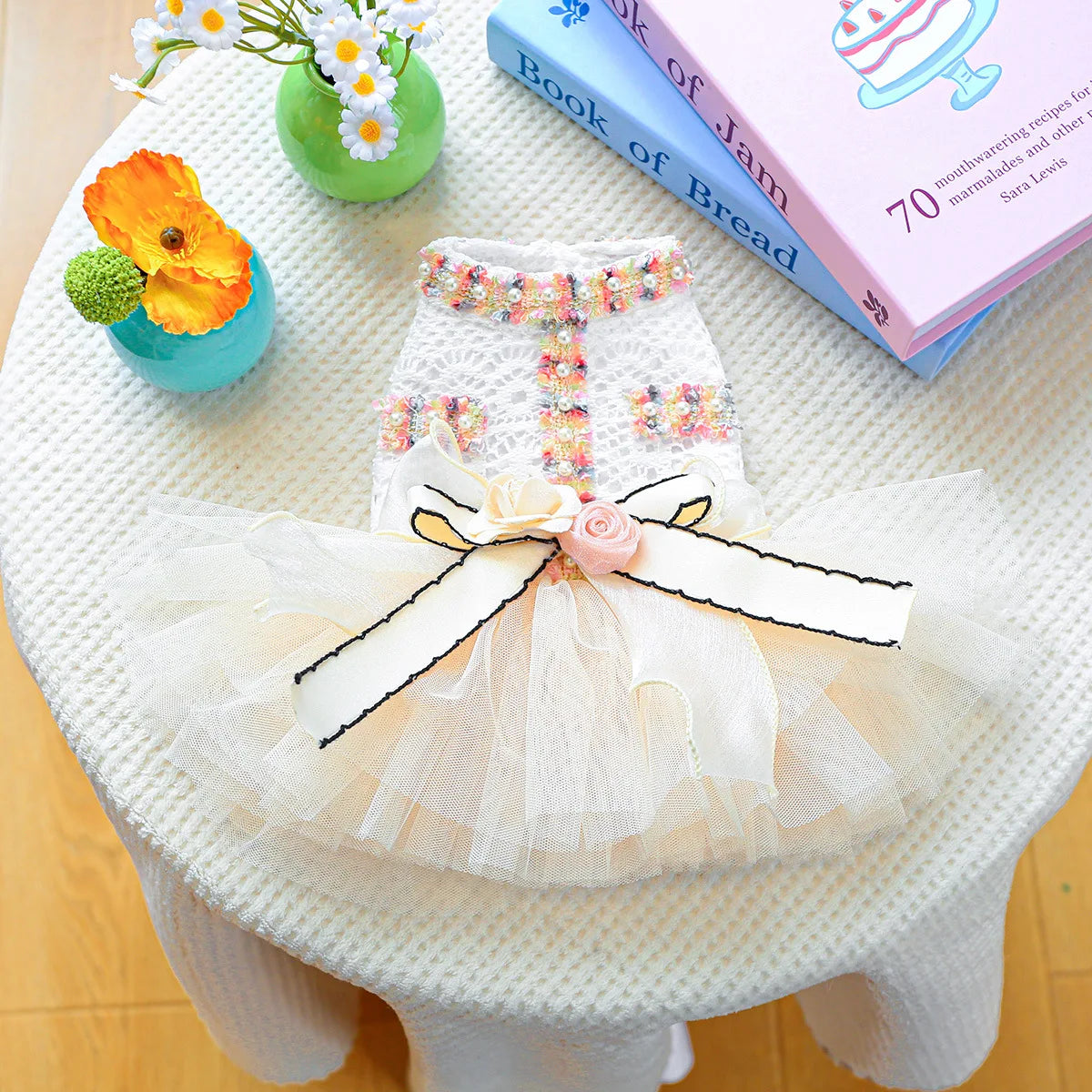 Luxury I YAN pet dress for dogs, spring/summer puppy one-piece with fancy bowtie, ideal for girls, females, and Yorkshire Terriers.