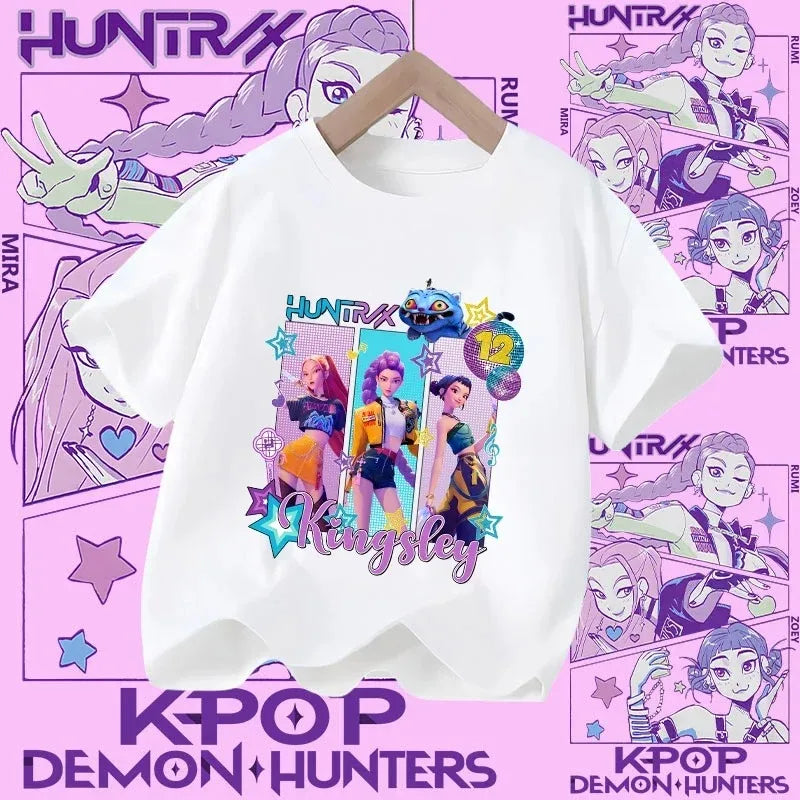Soft Cotton T-Shirt for Girls  Movie Design Children's Clothing Gifts K-Pop Demon Hunters Fans Fashionable Casual Tops Summer