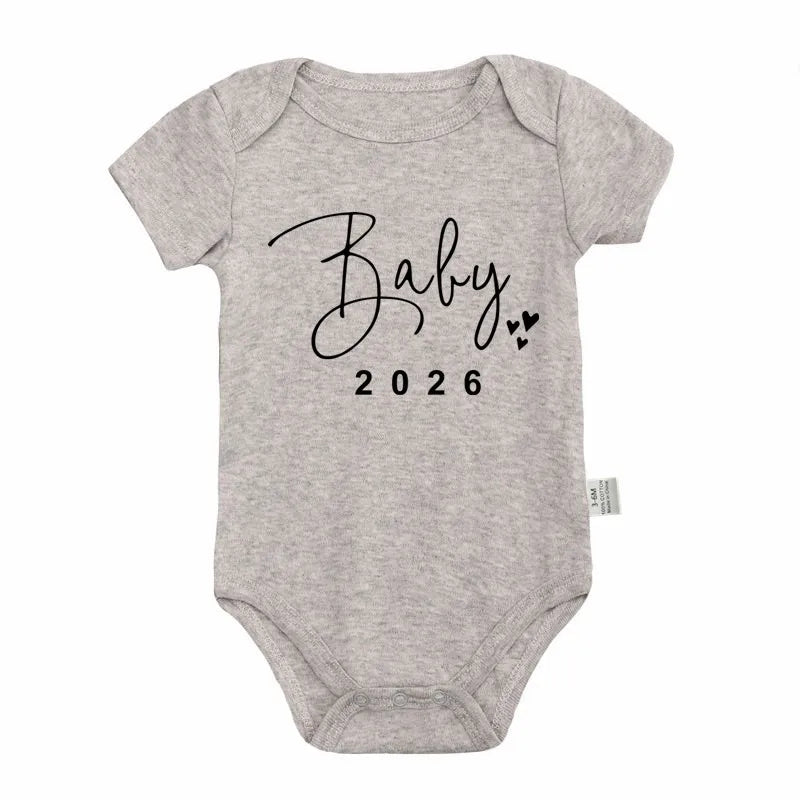 Baby 2026 Pregnancy Announcement Newborn Baby Bodysuits Cotton Summer Boys Girls Romper Jumpsuit Clothes Outfit