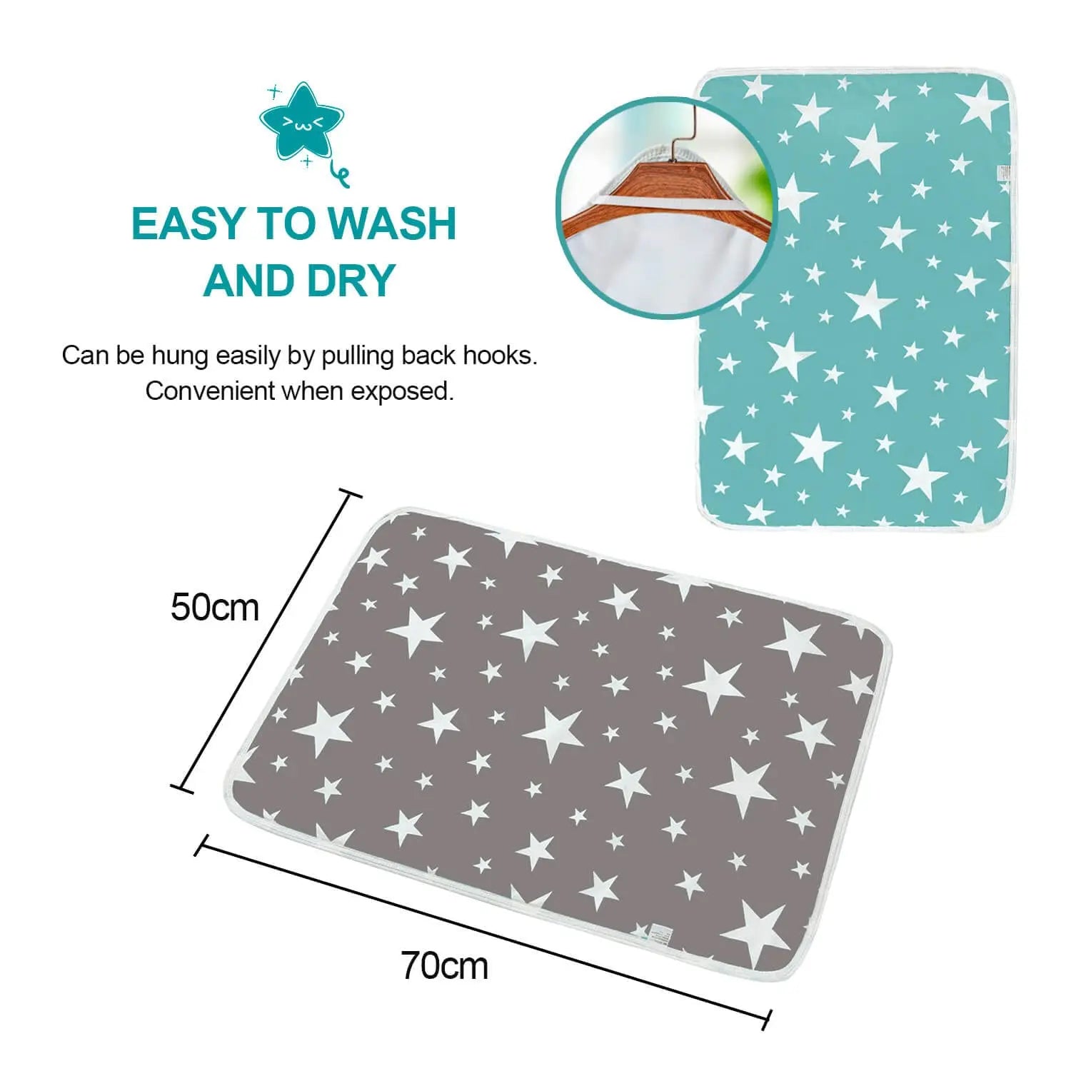 I YAN waterproof baby changing pad cover with soft fabric, suitable for travel mattresses and reusable diaper pads for infants.