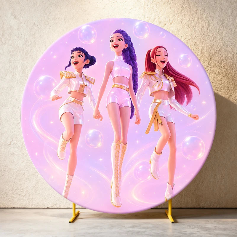 Kpop Demon Hunters Round Backdrop Cover Circle Fabric Cover Birthday Party Photo Booth Background Banner Kids Photo Props Supply