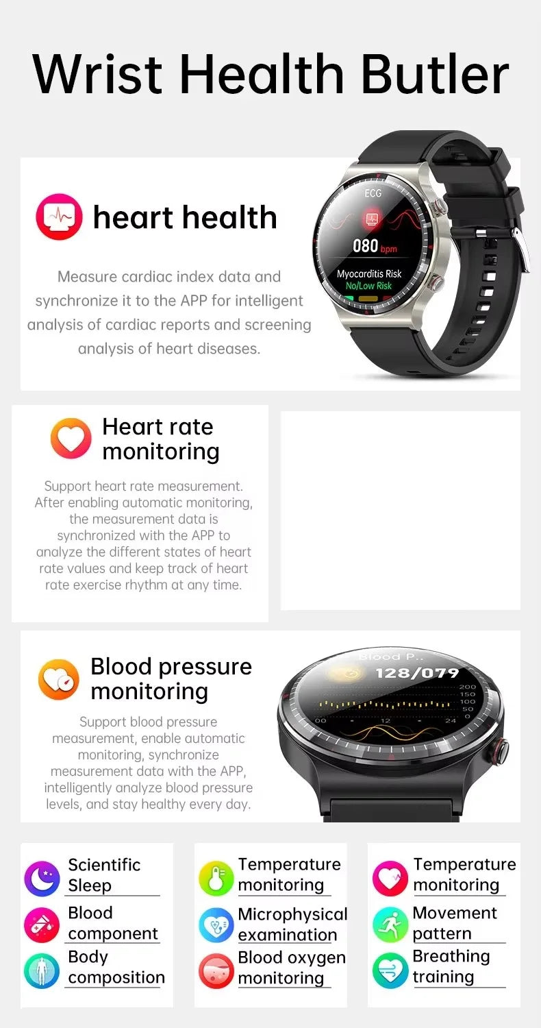 G08 Pro Men Amoled Smart WatchMedical Grade ECG Health Monitoring Heart Rate Blood Pressure Fitness Sport Smartwatch