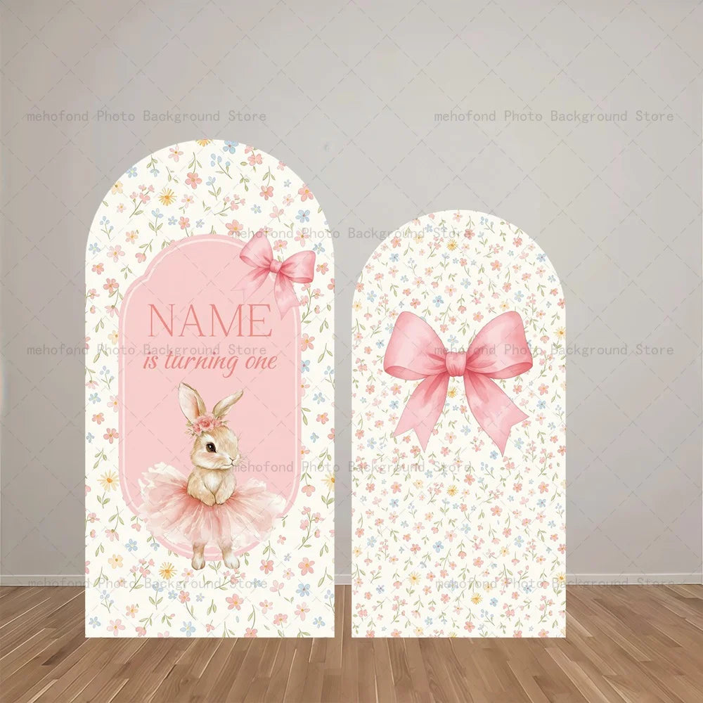 Mehofond Arch Backdrop Customized Name Sweet Gentle Cute Rabbit Bow Shower Birthday Party Decor Studio Photography Background