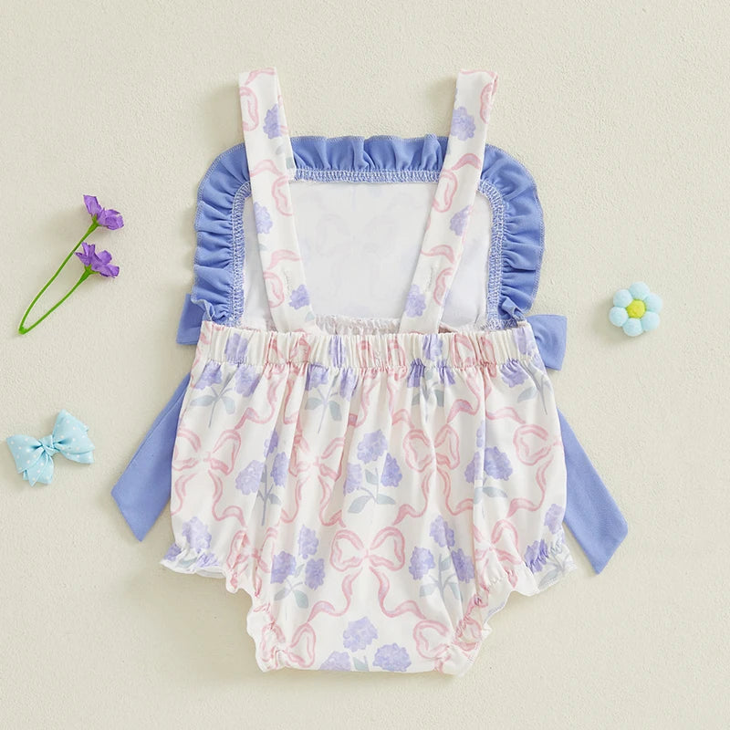 Adorable I YAN toddler dress with floral print and ruffled trim, sleeveless baby girl romper perfect for summer parties and playdates.