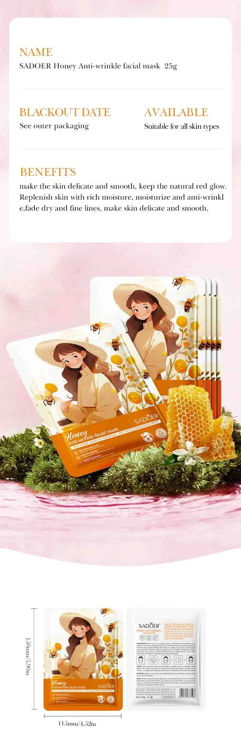 10pcs SADOER Fruits Facial Masks for Face Moisturizing Brightening Firming Hydrating Face Mask Beauty Facial Skin Care Products