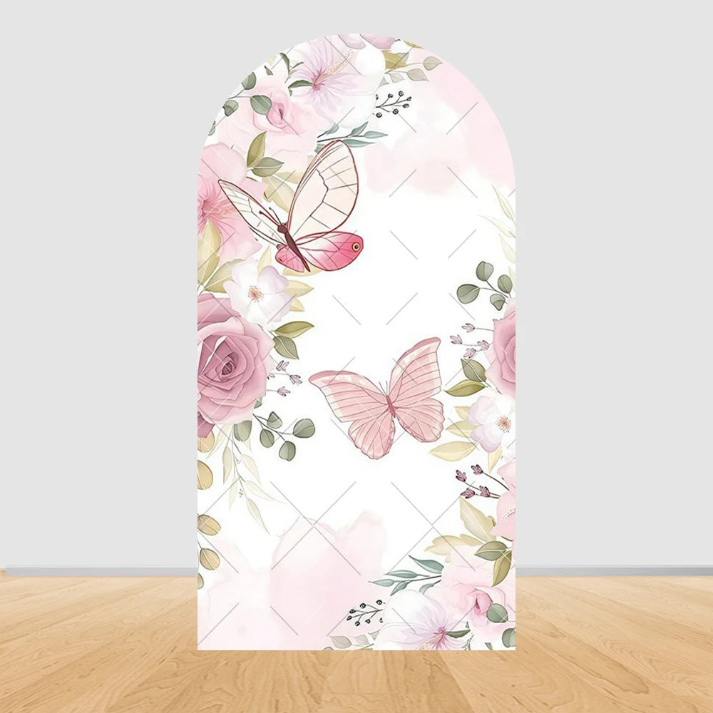 Fairy Woodhouse Arch Backdrop Cover Girls Birthday Baby Shower Pink Floral Butterfly Arched Background Photography Party Decor