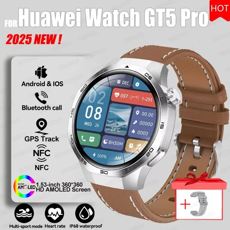 Watch 5 Pro GPS Track Compass Smart Watch Men 360*360 AMOLED Screen NFC BT Call Waterproof Health Monitor Man Smartwatches