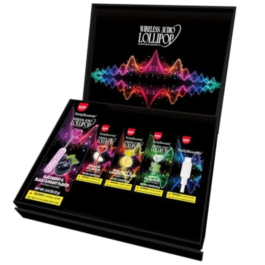 TastySounds Audio Music Lollipop Gift Set - Bone Conduction Music Lollipop with Elevating Box 4 Flavors Mint Peach Sea Salt Lem