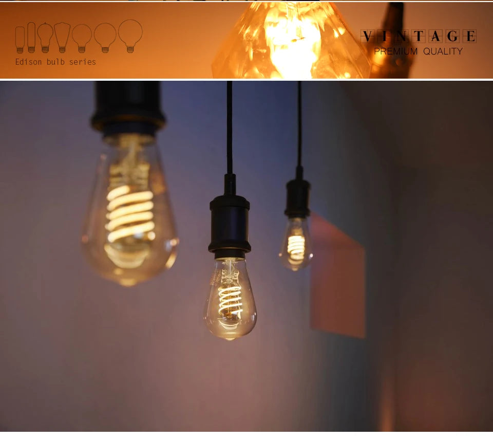 E27 LED Filament Light Bulb 220V 4W A60 ST64 T45 T185 G80 G95 G125 Retro Vintage ampoules LED Edison Lamp Spiral Bulb For Home