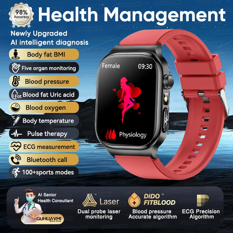 2025 New Precision detection ECG+PPG Uric acid Blood Fat SmartWatch Men Blood Pressure Blood oxygen Voice Call Health Smartwatch