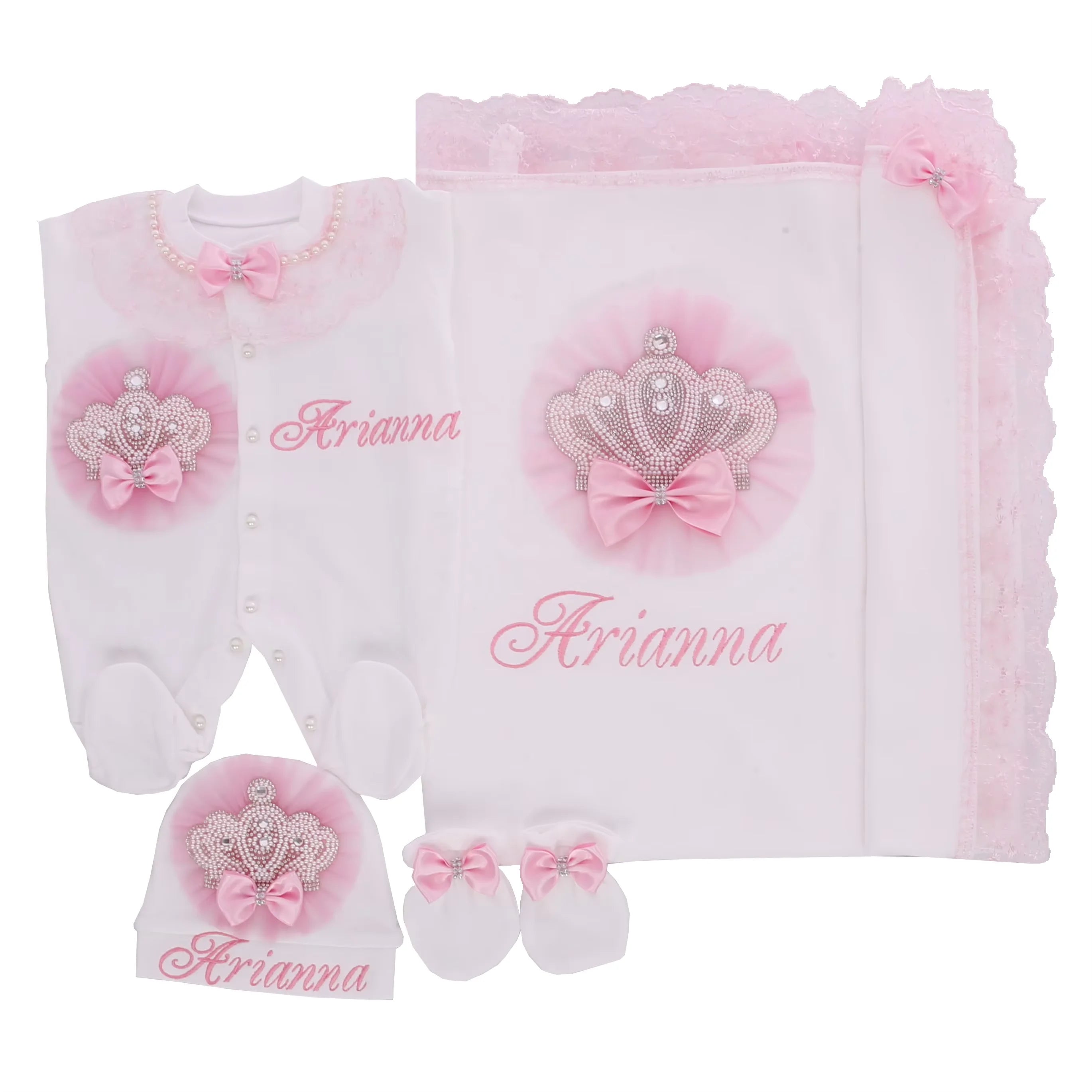 Personalized Angel Wings Newborn Gift Set – 5-Piece Embroidered Cotton Layette - I YAN