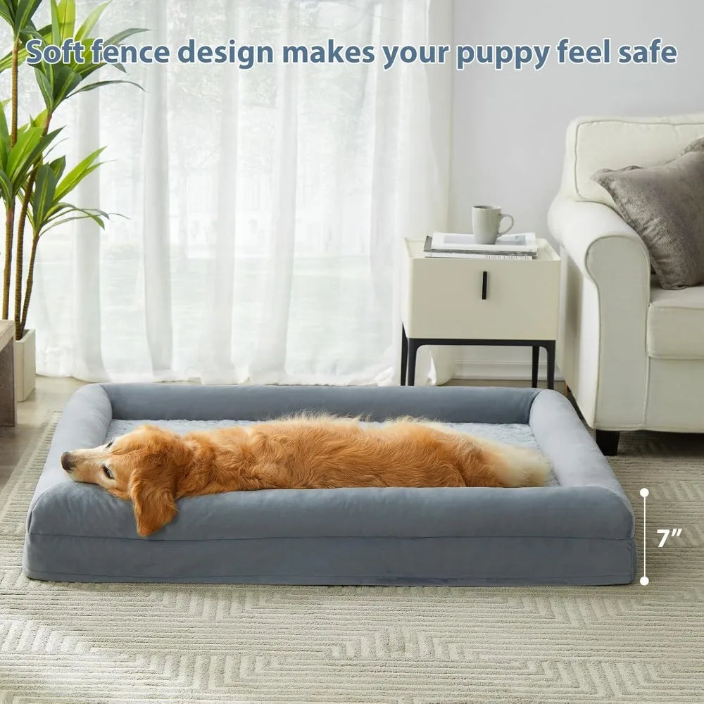 XL Extra Large Dog Bed, Washable Couch with Waterproof Cover, Orthopedic Pet Sofa with Bolster Sides for Sleeping