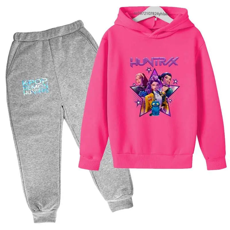 Kpop Demon Hunters Kids Cartoon Print Hoodie And Pants Set 2pcs Tracksuit Casual  Clothing for Boys And Girls 2-13 Years