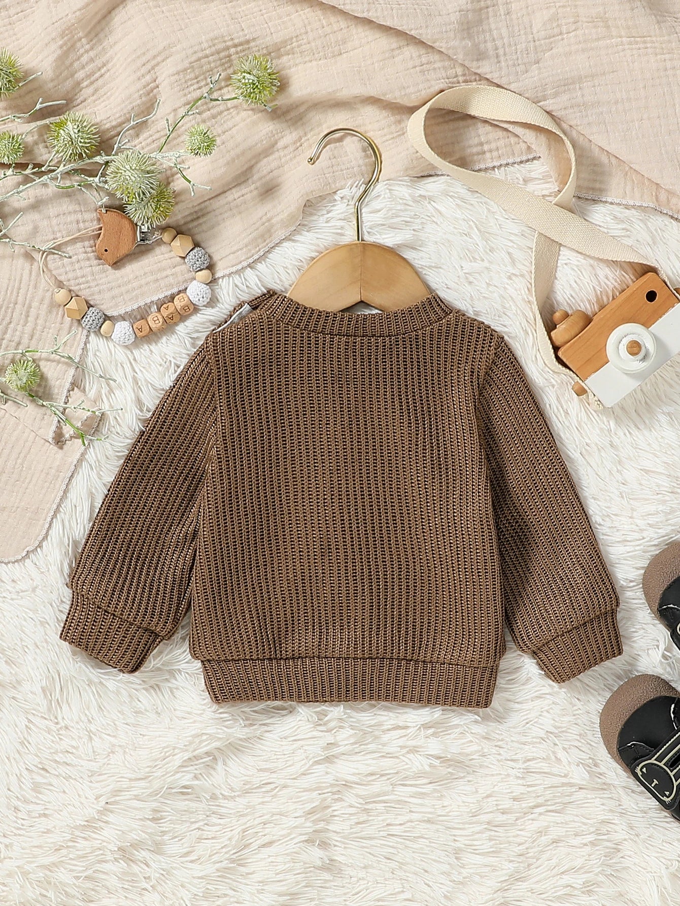 2024 New Style Baby Boys Autumn/Winter Solid Long Sleeve Casual Daily Sweater For 3M-3Y Clothes