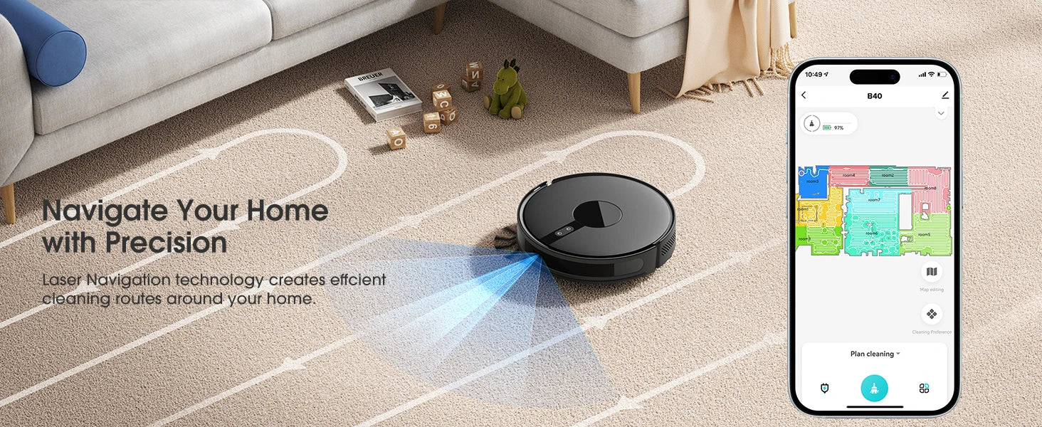 Lubluelu B40 Robot Vacuum and Mop Cleaner, 6000Pa Strong Suction, 180 Mins Long Runtime, APP Control Smart Mapping, 34 No-Go Zon
