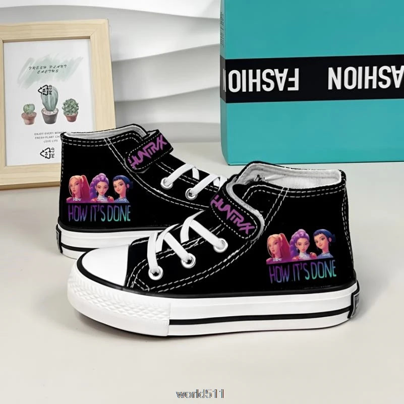 Children's Canvas Sneakers KPop Demon Hunters Fashion Student Shoes Boys Girls Outdoor Sport Shoes Sneakers Kids Casual Shoes