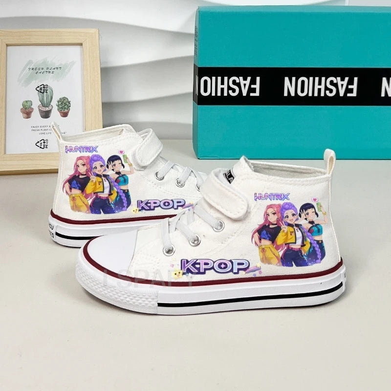 KPop Demon Hunter Canvas Shoes Student Casual Children Slip on Flat Board Shoes Kids Soft Bottom Non Slip Breathable Sneakers