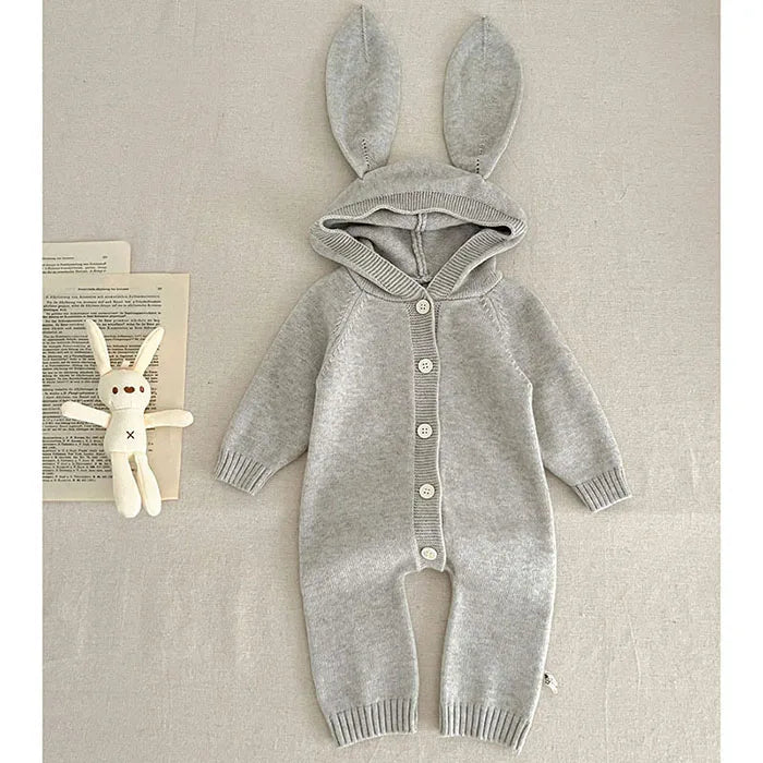 2026 New Spring 0-24M Toddler Baby Boys Girl Knitted Romper Long Sleeved Solid Color Hooded Infant Baby Knitted Jumpsuit