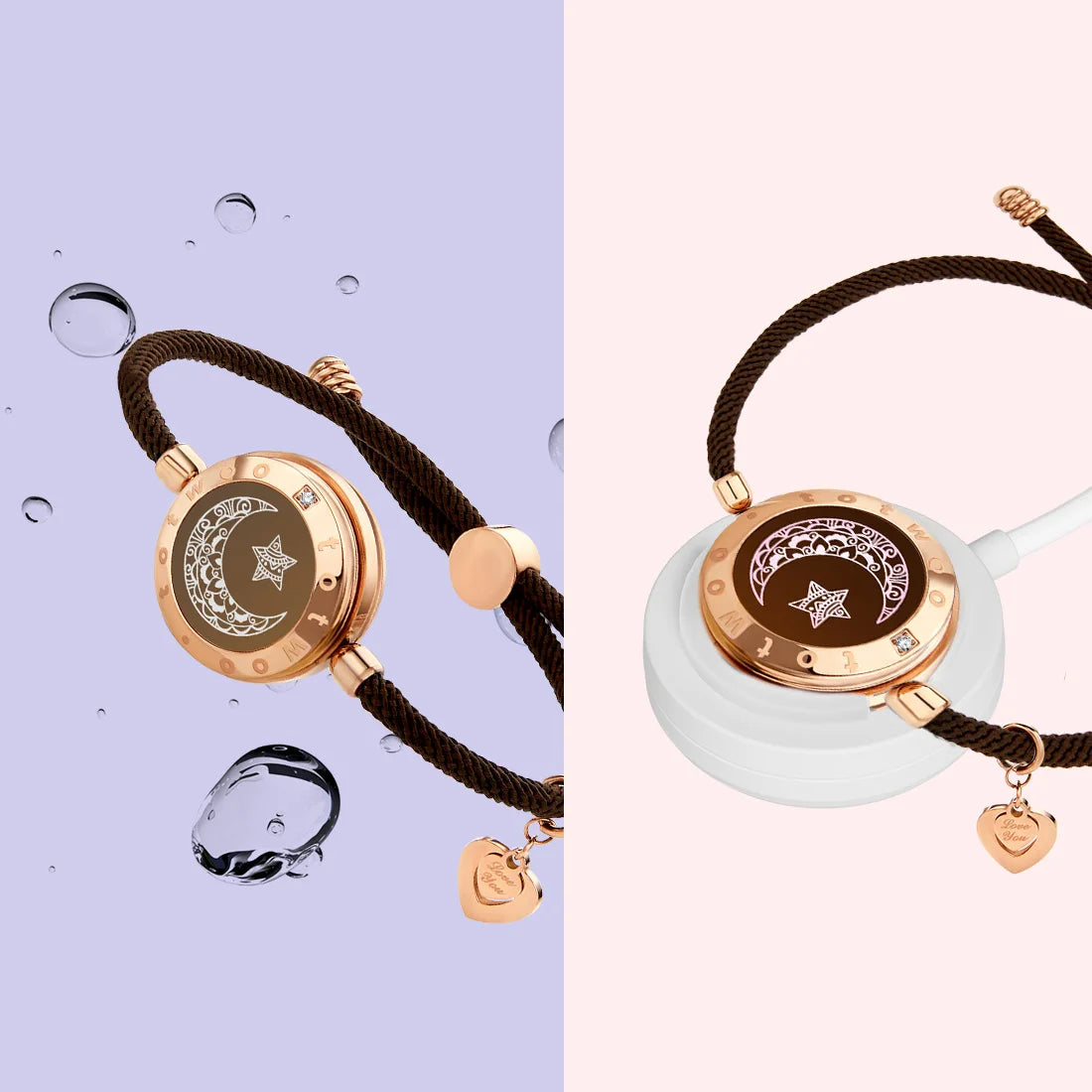totwoo Long Distance touch Light up&Vibrate Bracelets for Couples, Long Distance Relationship Gifts Smart Sun&Moon Love Bracelet