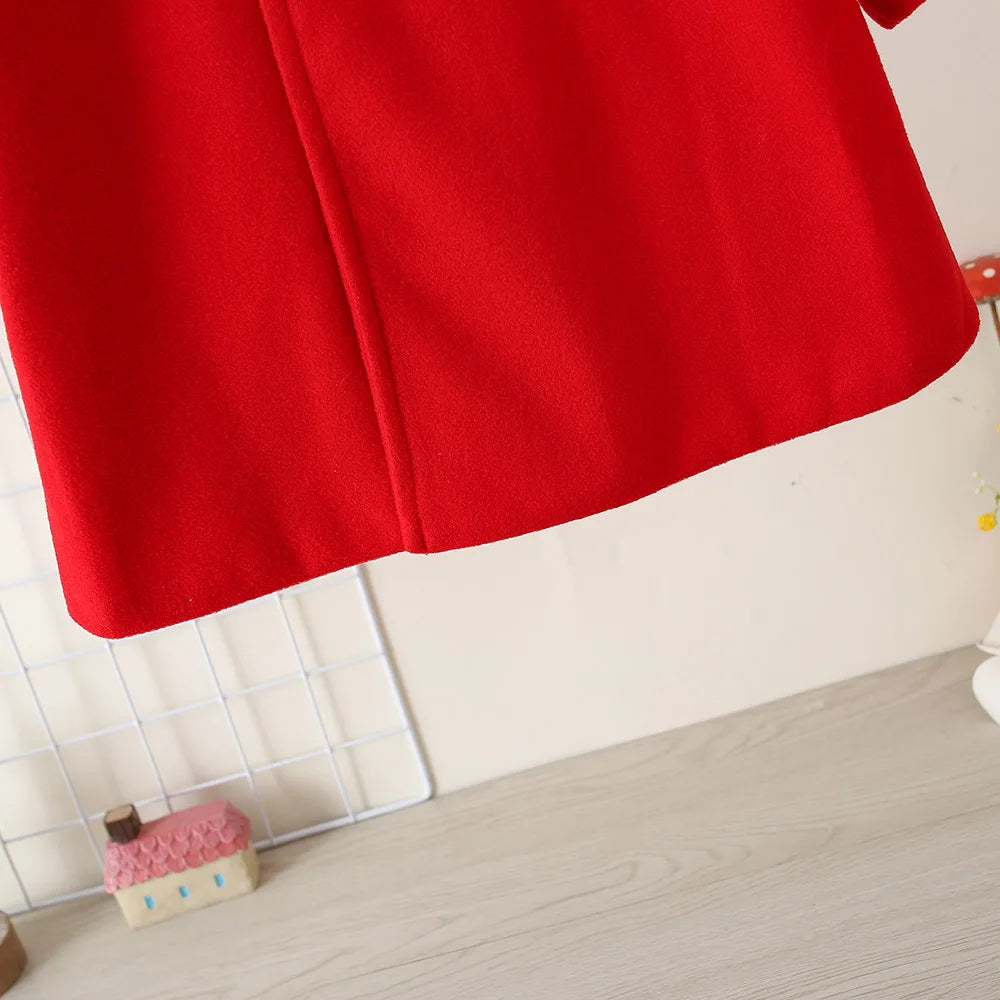 Children's New Girls' Round Neck Raglan Sleeve Woolen Coat Children's Autumn and Winter Westernized Solid Color Woolen Top