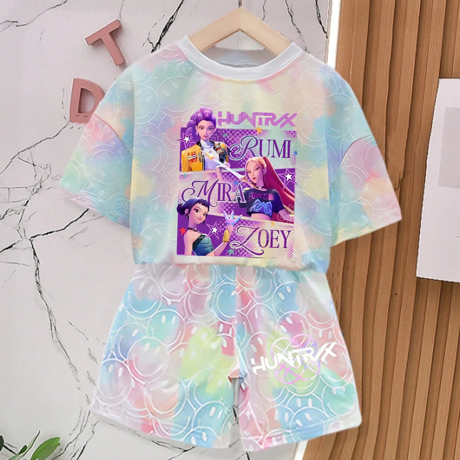New T-shirt Set for Girls' Summer Clothing with Printed Design, Cartoon Fashion, Comfortable Short Sleeves