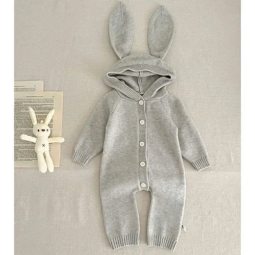2026 New Spring 0-24M Toddler Baby Boys Girl Knitted Romper Long Sleeved Solid Color Hooded Infant Baby Knitted Jumpsuit