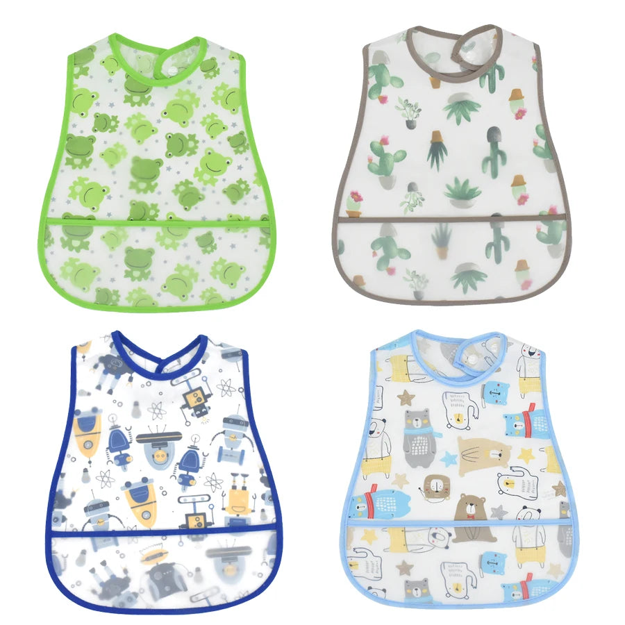 4Pcs/Set Cute Cartoon Pattern EVA Baby Bibs Adjustable Dirt Proof Waterproof Baby Bibs Big Pocket Burp Cloths for Girls Boys