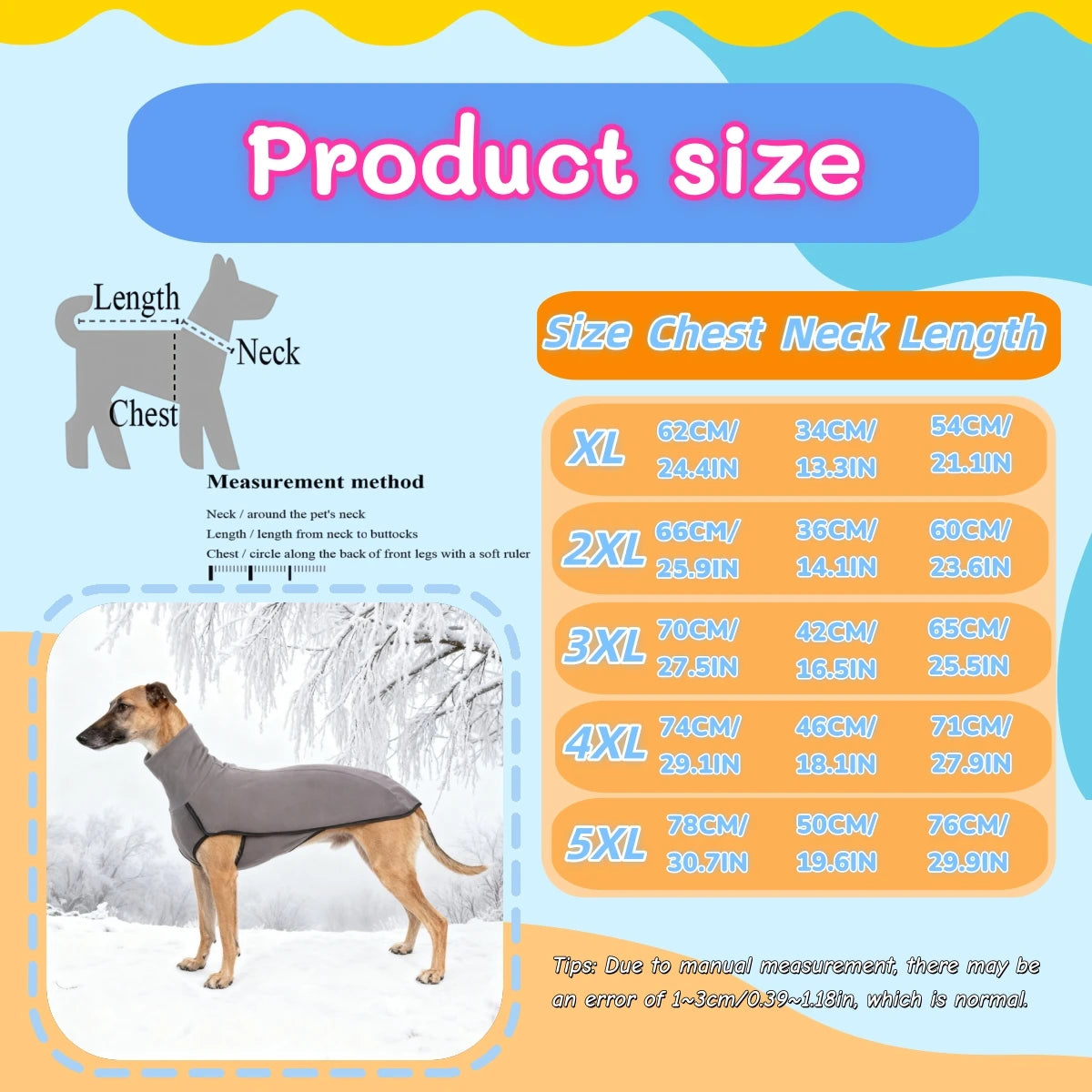 Grayhound dog winter coat and pajamas onesie with turtleneck, made by I YAN, for medium to large pets in stretch fabric.
