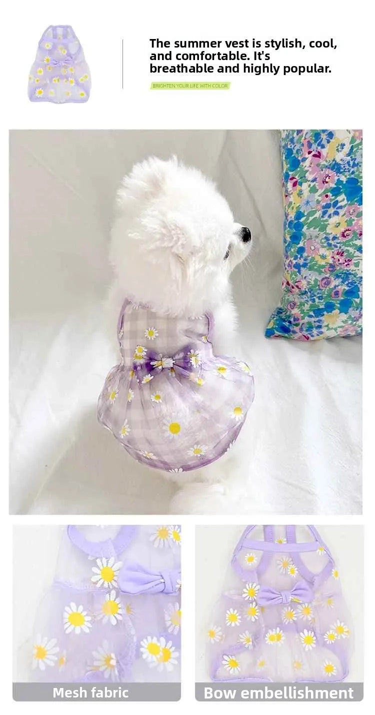 Breathable High-Value Dog Vest Summer Teddy Small Medium Dog Mesh Clothes Cool Feeling Functional Pet Clothing Daisy Pattern
