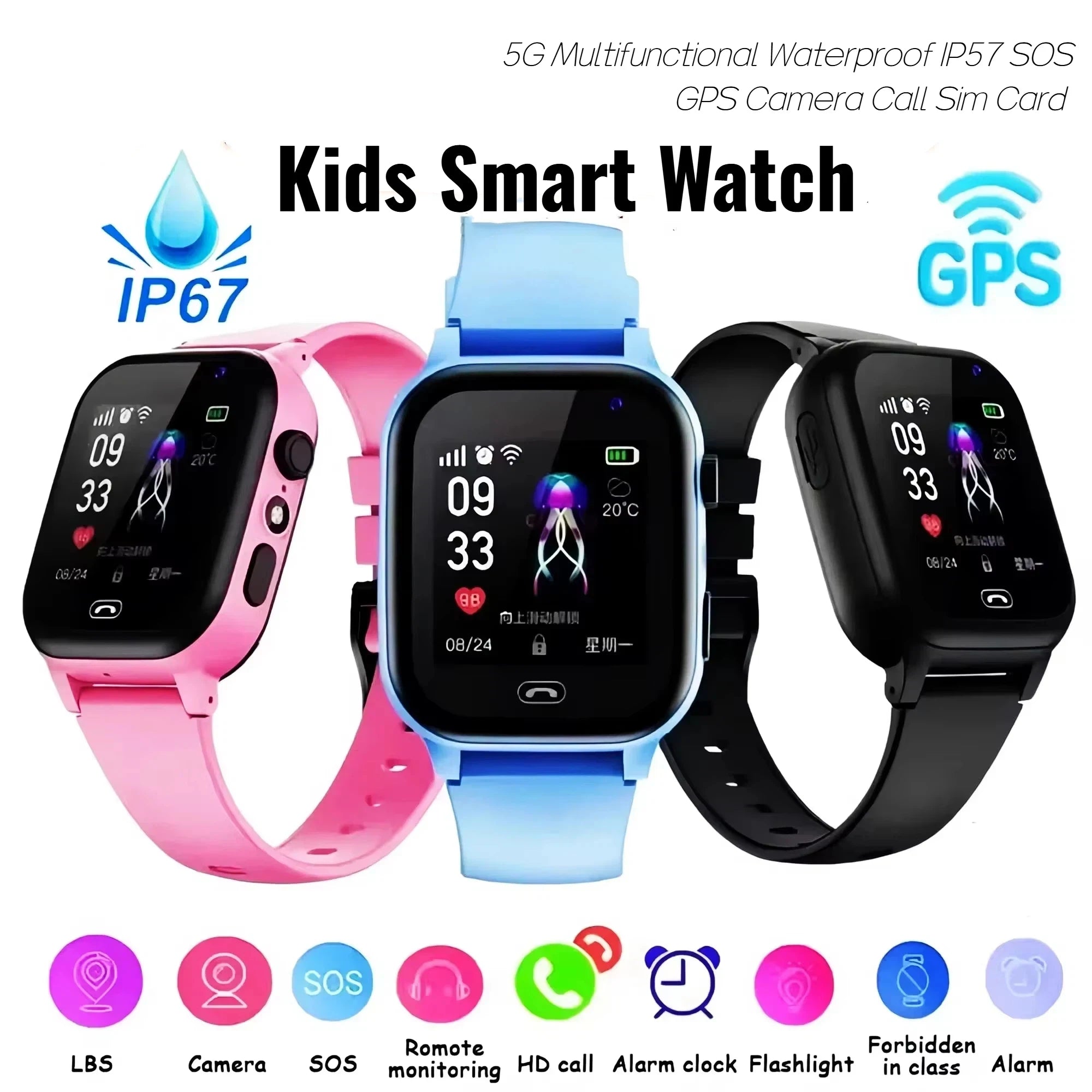 Lenovo Kids Smart Watch 5G GPS Location Video Call SOS – Camera Waterproof Upgrade Watch for Boys & Girls 2025 - I YAN