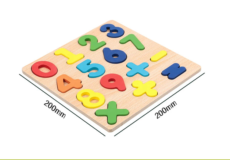 Kids wooden educational puzzle featuring alphabetic, arithmetic, and geometric shapes for preschool learning by I YAN