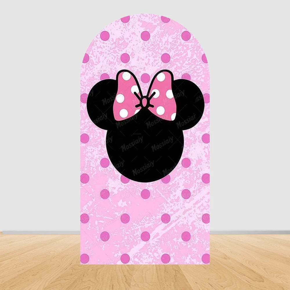 Pink Minnie Arch Background Cover Custom Dot Bow Minnie Photography Backdrop Girl Birthday Party Decoration Portrait Photo Props