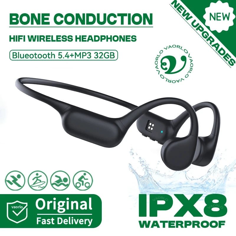 Bluetooth 5.4 Bone Conduction Earphones IPX8 Waterproof MP3 Player Hifi Ear-hook Wireless Headphone With Mic Headset For Swimmin