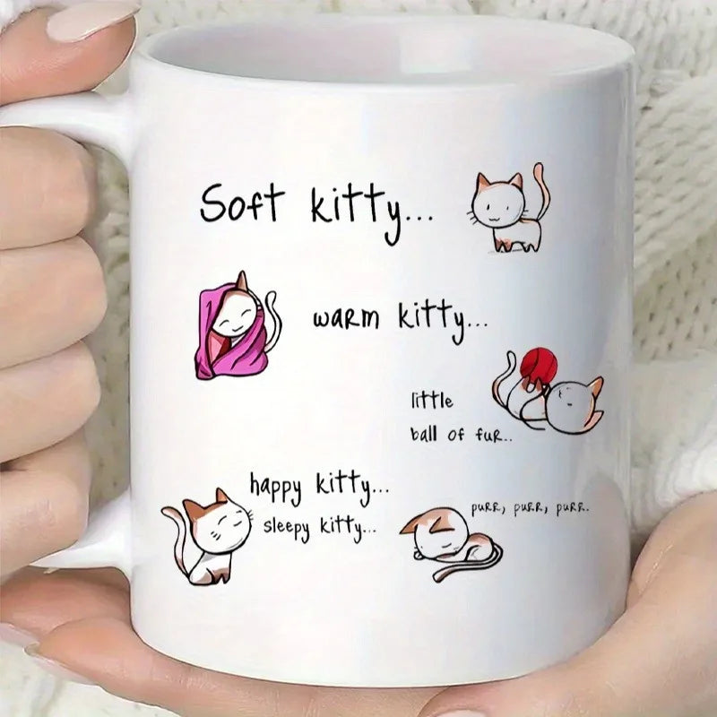 Soft Kitty Ceramic Coffee Mug - 11 Oz Cute Kitten Two-Tone Multipurpose Cup, Reusable Poly-coated, Dishwasher Safe Mug for Home