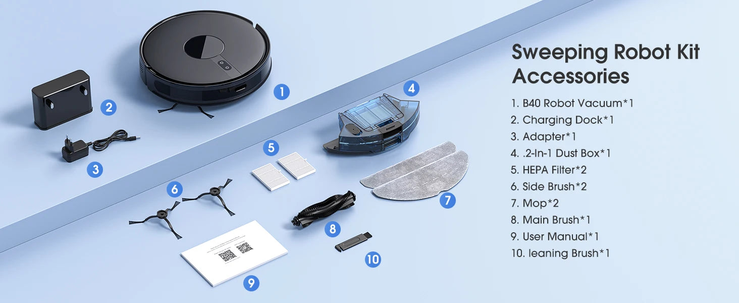 Lubluelu B40 Robot Vacuum and Mop Cleaner, 6000Pa Strong Suction, 180 Mins Long Runtime, APP Control Smart Mapping, 34 No-Go Zon