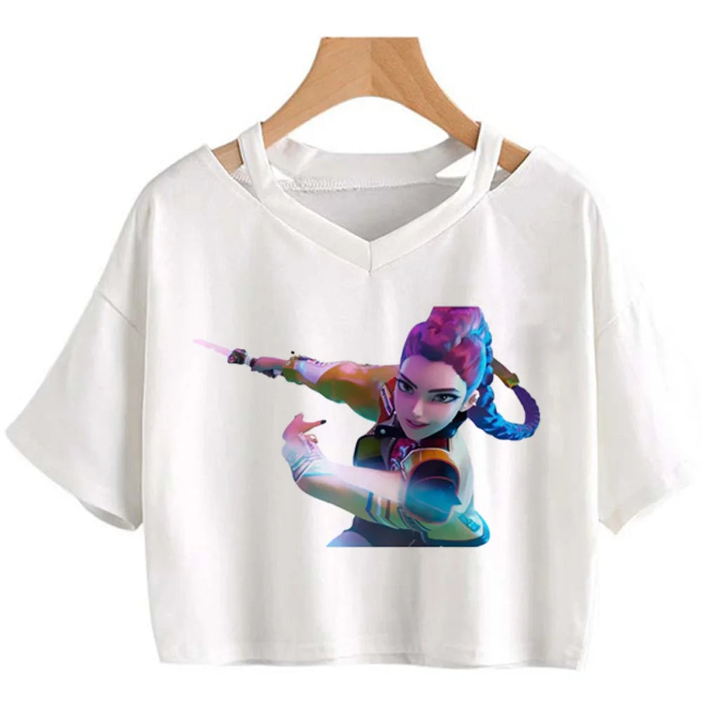Kpop Demon Hunters Girls O-Neck Casual Women Summer Shirts Crop T-shirt