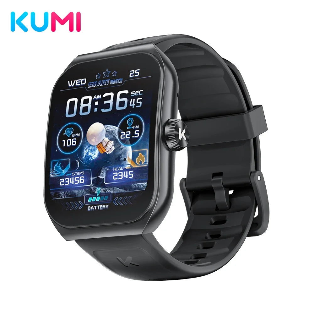 KUMI KU7 Smart Watch 1.96" AMOLED AI Voice Assistant Bluetooth Call NFC IP68 Waterproof SOS Heart Rate SpO2 Fitness