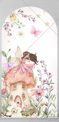 Fairy Girl 1st Birthday Party Arch Backdrop Spring Garden Pink Purple Butterfly Floral Mushroom Door Baby Shower Backgrounds