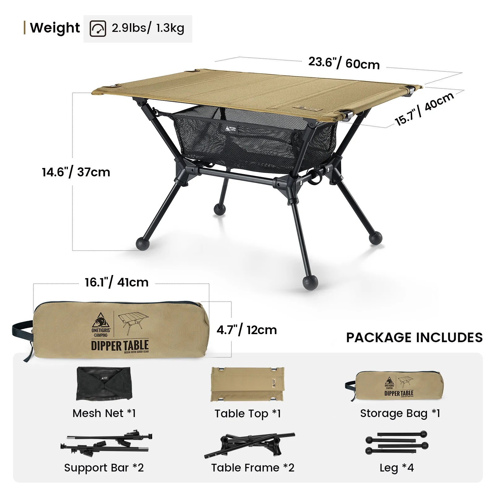 OneTigris Dipper Folding Camping Table Portable Outdoor Furniture Tables Picnic With Mesh Storage Pouch Organizer Tourist Desk