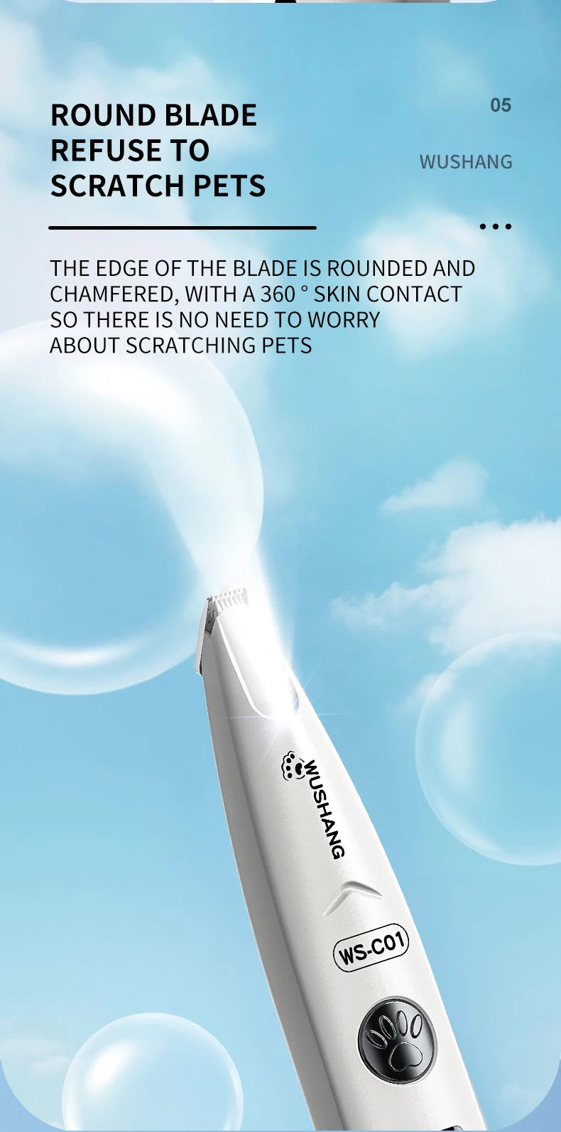 I YAN pet grooming trimmer with LED light, waterproof, low noise hair clipper for dogs and cats, showing the device with blades and LED display