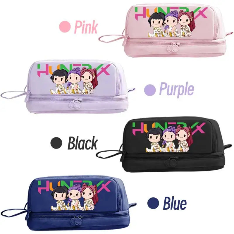 I YAN Kpop Demon Hunters pencil case featuring double-layer anime stationery bag with detailed demon hunter design for kids.