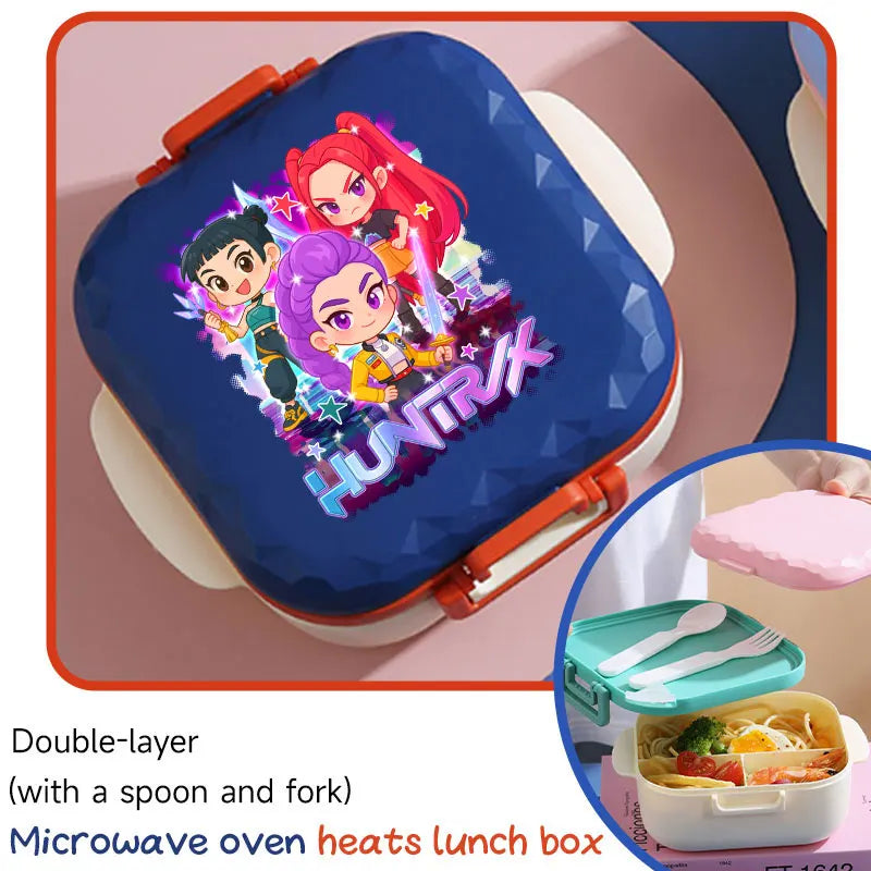 I YAN 800ml BPA-free lunch box with spoon and fork, microwave-safe, portable for students and office workers