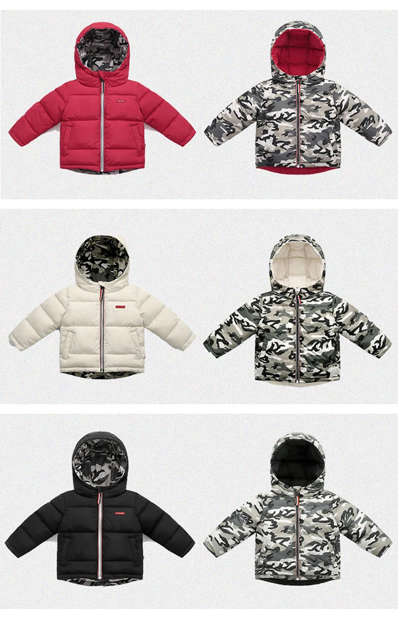 Winter Thick Warm Down Coat For Boys Jackets Can Be Worn On Both Sides Toddler Hooded Outerwear Infant Children Clothes